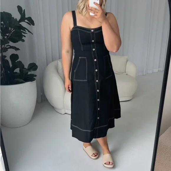 NWOT Denim Dress Sleeveless Adjustable Straps A Line Maxi Dress with Pockets - Picture 9 of 15